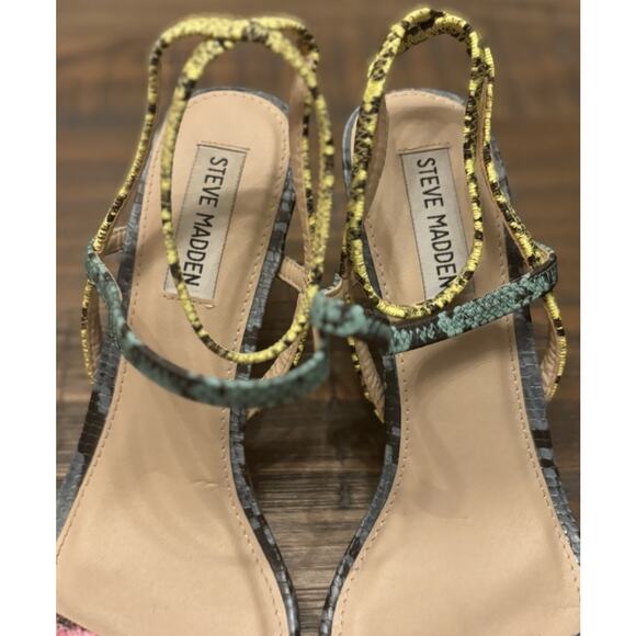 Steve Madden Snakeskin Ankle Strap Square Toe Kitten Heel Sandals 8.5 - Picture 7 of 10